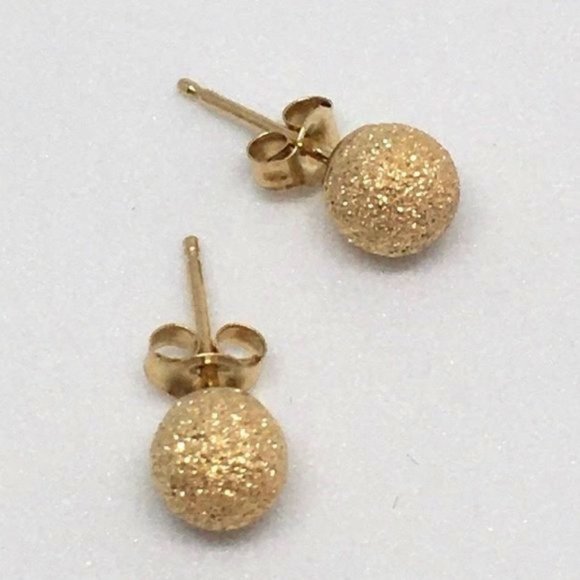 Jewelry - Solid 14K Yellow Gold Frosted Round Ball stud earring 5mm
